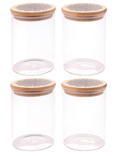 Kuber Industries Borosilicate Glass Jar with Printed Bamboo Lid|Kitchen Organizer Items and Storage|Multi-utility, Leakproof, Airtight Storage Jar for Cookies,Snacks,Tea,Coffee,Sugar|Pack of 4(600ml)